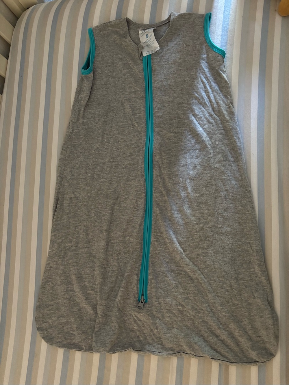 Halo Grey Sleeveless Sleep Sack with Teal Trim